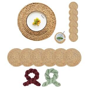 Woven Placemats Set of 6, Natural Water Hyacinth Place mats, 12 inch Ra...